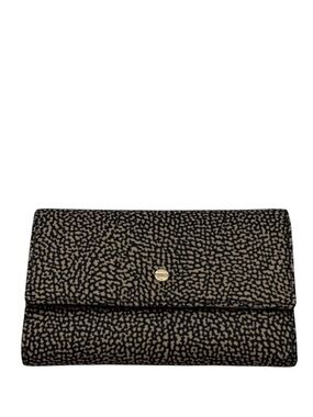 BORBONESE - BLACK TAN NYLON OP NATURALE NERO MEDIUM SIZED TRIFOLD SNAP WALLET